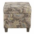 HomePop Square Fabric Floral Pattern Ottoman with Lift Off Lid in Brown/Gray