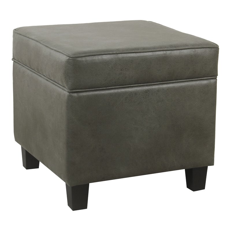 HomePop Square Transitional Faux Leather Ottoman with Lift Off Top in Gray