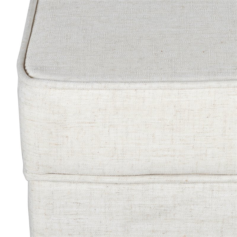 HomePop Cole Square Transitional Wood and Fabric Storage Ottoman in Cream