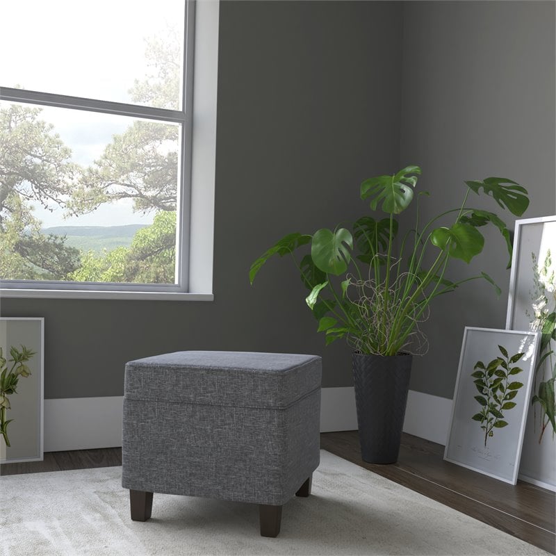 HomePop Square Transitional Wood and Fabric Lift Off Ottoman in Gray Finish
