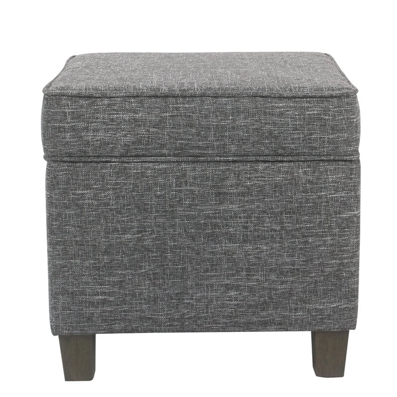 HomePop Square Transitional Wood and Fabric Lift Off Ottoman in Gray Finish