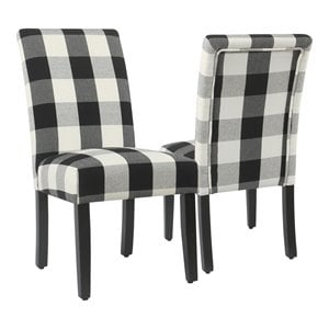 HomePop 38.5&quot Fabric Plaid Pattern Parsons Dining Chairs in Black (Set of 2)