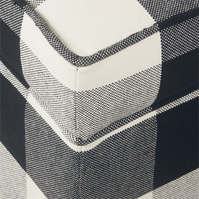 HomePop Square Wood and Cotton Plaid Pattern Ottoman with Lift Off Lid in Black