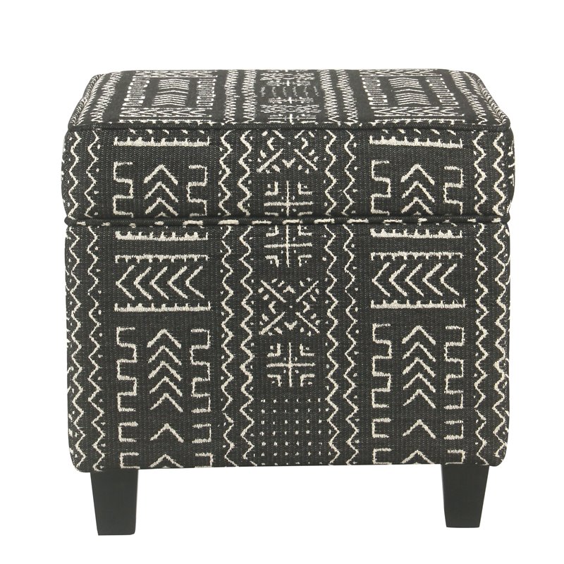 HomePop Square Transitional Wood and Fabric Ottoman with Lift Off Top in Onyx