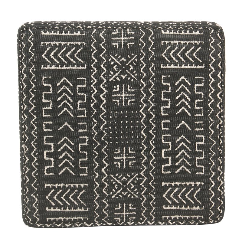 HomePop Square Transitional Wood and Fabric Ottoman with Lift Off Top in Onyx