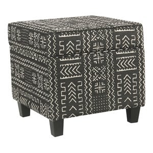 HomePop Square Transitional Wood and Fabric Ottoman with Lift Off Top in Onyx