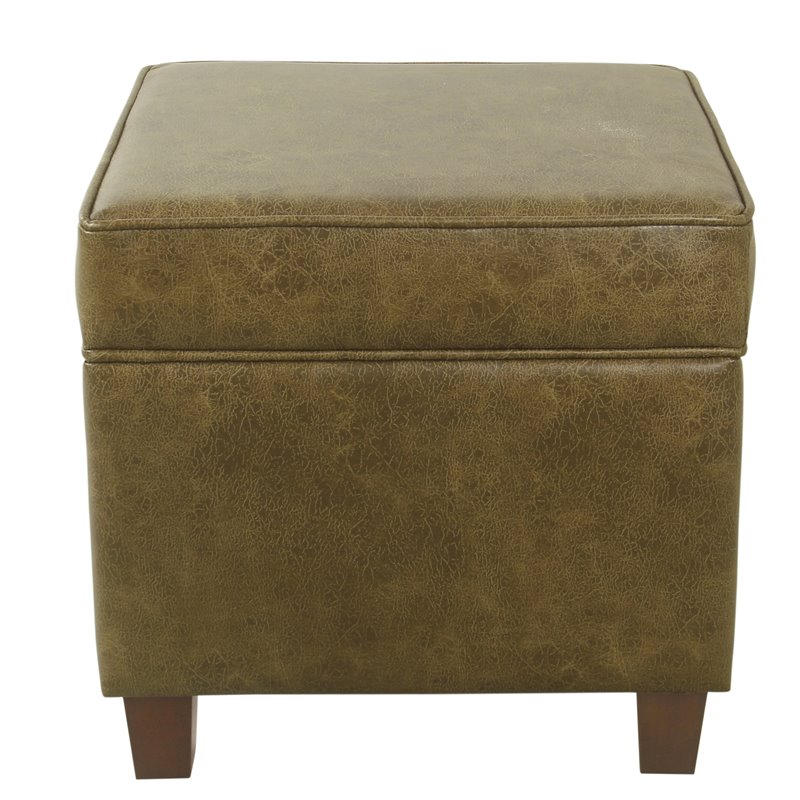HomePop Square Transitional Faux Leather Ottoman with Lift Off Top in Brown