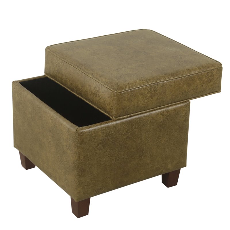 HomePop Square Transitional Faux Leather Ottoman with Lift Off Top in Brown