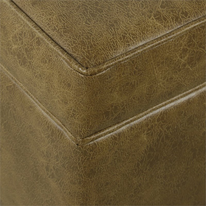 HomePop Square Transitional Faux Leather Ottoman with Lift Off Top in Brown