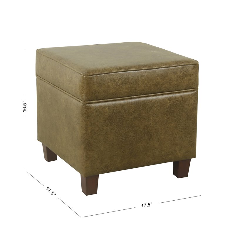 HomePop Square Transitional Faux Leather Ottoman with Lift Off Top in Brown