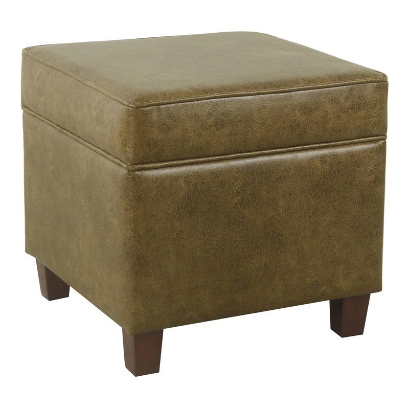HomePop Square Transitional Faux Leather Ottoman with Lift Off Top in Brown