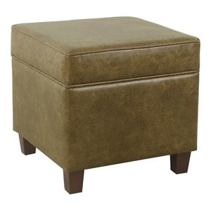 HomePop Square Transitional Faux Leather Ottoman with Lift Off Top in Brown