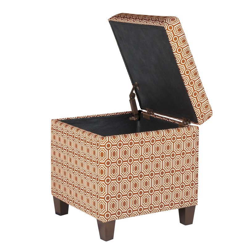 HomePop Transitional Fabric Storage Cube Ottoman in Orange Finish