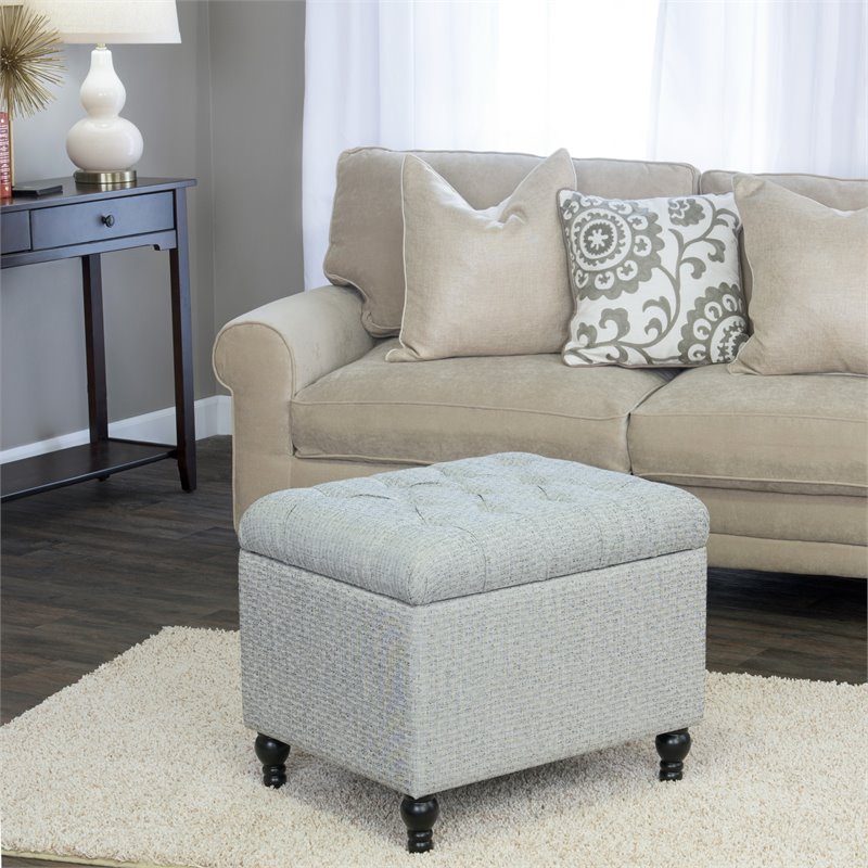 HomePop Traditional Fabric Tufted Medium Storage Ottoman in Gray