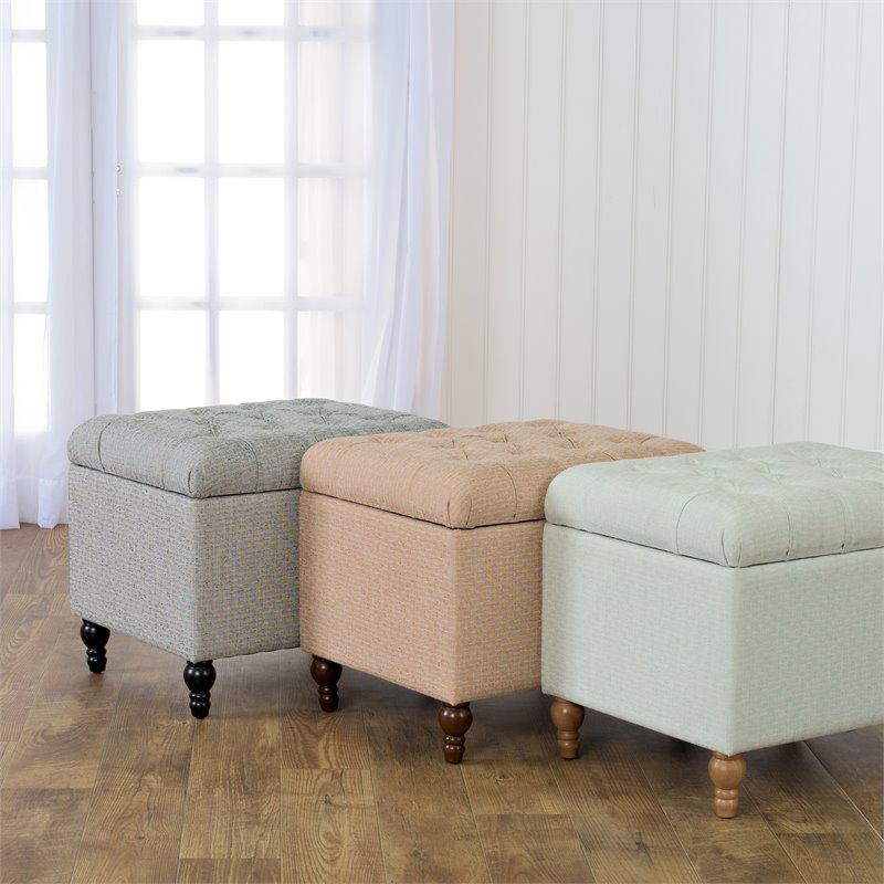 HomePop Traditional Fabric Tufted Medium Storage Ottoman in Gray