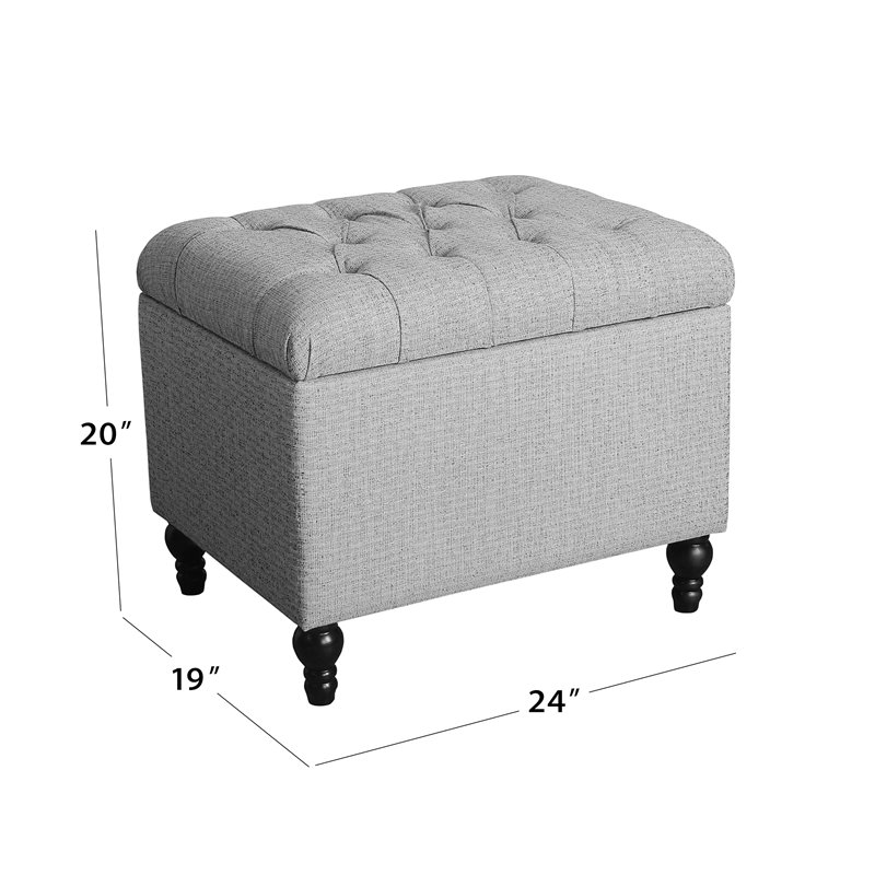 HomePop Traditional Fabric Tufted Medium Storage Ottoman in Gray