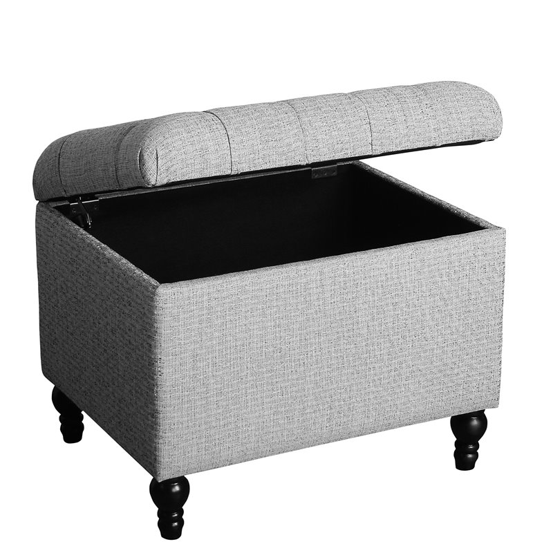 HomePop Traditional Fabric Tufted Medium Storage Ottoman in Gray