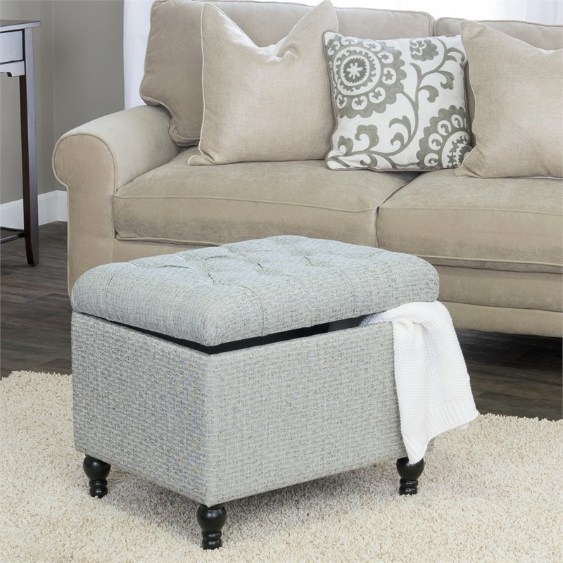 HomePop Traditional Fabric Tufted Medium Storage Ottoman in Gray