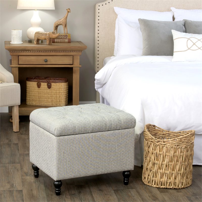 HomePop Traditional Fabric Tufted Medium Storage Ottoman in Gray