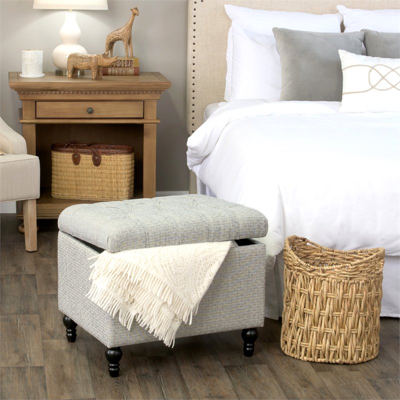HomePop Traditional Fabric Tufted Medium Storage Ottoman in Gray