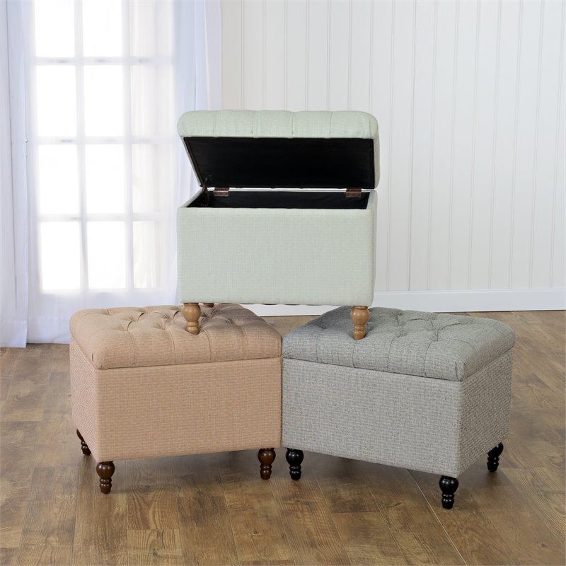 HomePop Traditional Fabric Tufted Medium Storage Ottoman in Gray