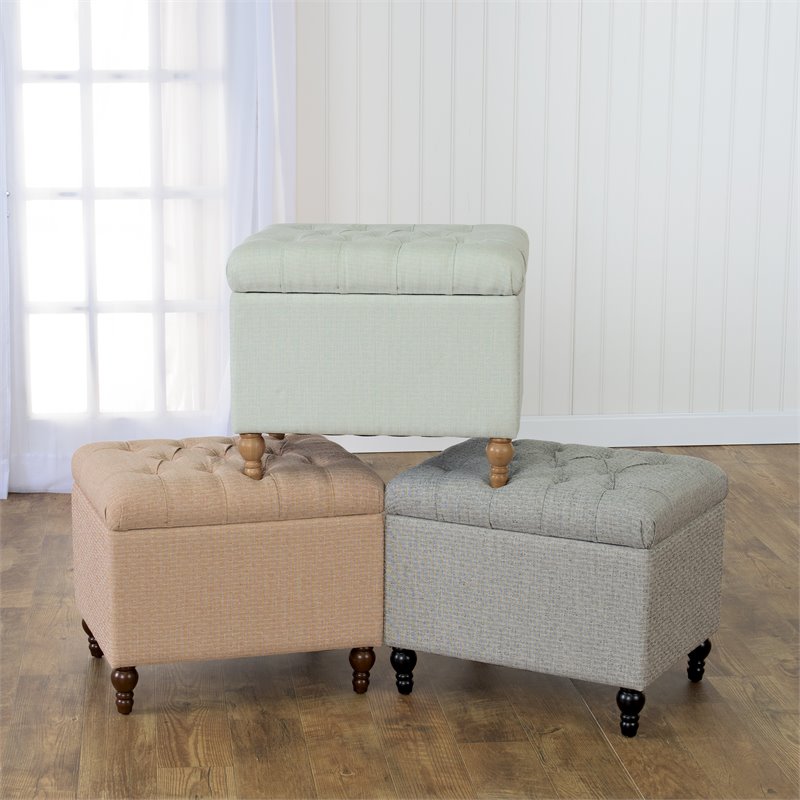 HomePop Traditional Fabric Tufted Medium Storage Ottoman in Gray
