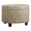 HomePop Round Transitional Wood and Faux Leather Storage Ottoman in Brown