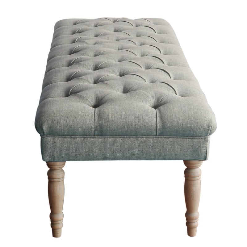 HomePop Layla Traditional Wood and Fabric Tufted Bench in Gray Finish