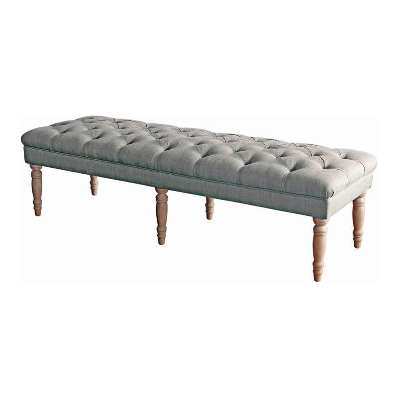 HomePop Layla Traditional Wood and Fabric Tufted Bench in Gray Finish