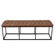 HomePop Draper Modern Faux Leather Large Bench with Button Tufting in Brown