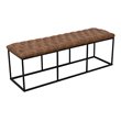 HomePop Draper Modern Faux Leather Large Bench with Button Tufting in Brown