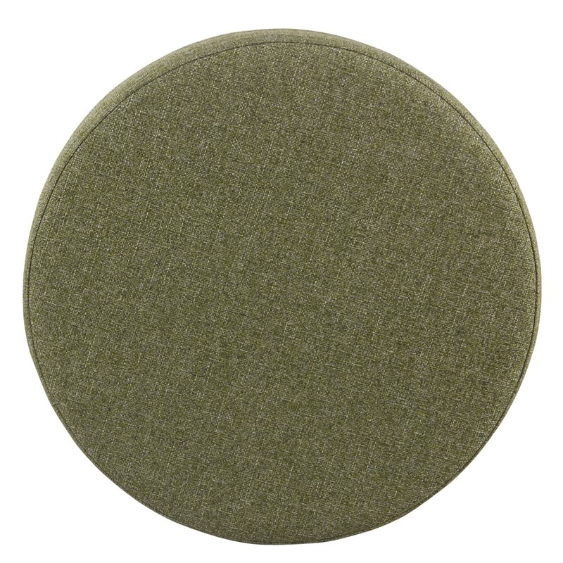 HomePop Round Transitional Wood and Fabric Storage Ottoman in Green Tweed