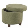 HomePop Round Transitional Wood and Fabric Storage Ottoman in Green Tweed