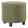 HomePop Round Transitional Wood and Fabric Storage Ottoman in Green Tweed