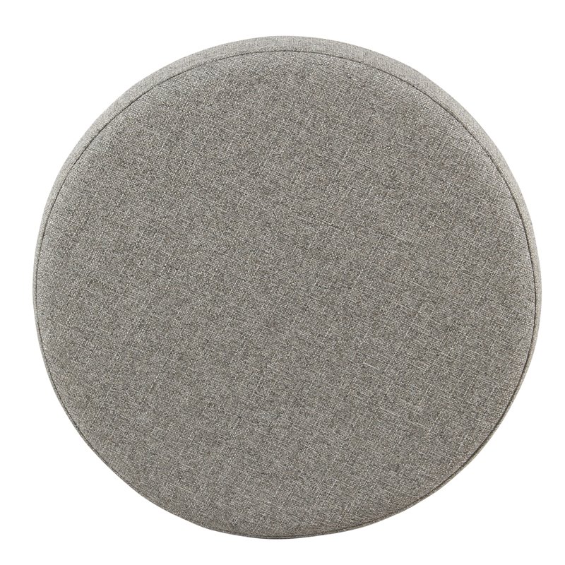 HomePop Round Transitional Wood and Fabric Storage Ottoman in Light Gray