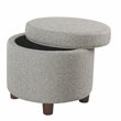 HomePop Round Transitional Wood and Fabric Storage Ottoman in Light Gray