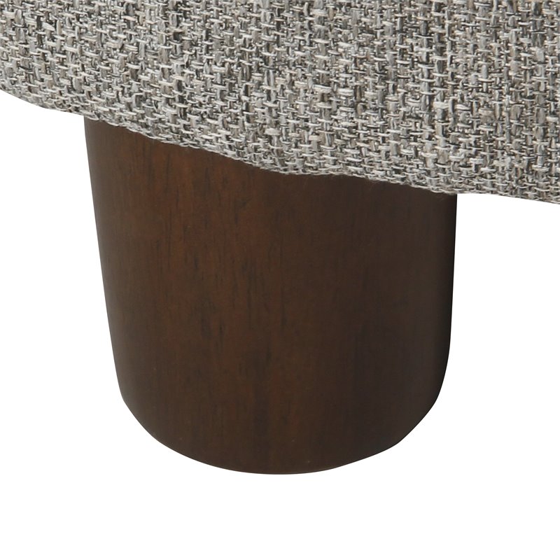HomePop Round Transitional Wood and Fabric Storage Ottoman in Light Gray