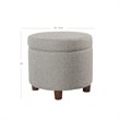 HomePop Round Transitional Wood and Fabric Storage Ottoman in Light Gray