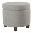 HomePop Round Transitional Wood and Fabric Storage Ottoman in Light Gray