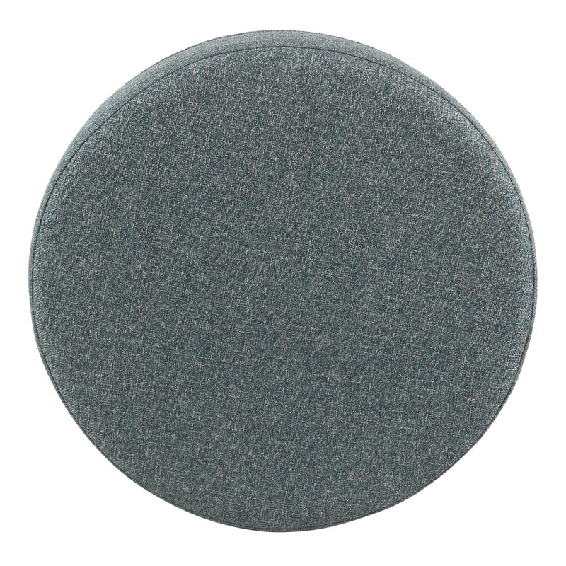 HomePop Round Transitional Wood and Fabric Storage Ottoman in Teal Blue Tweed