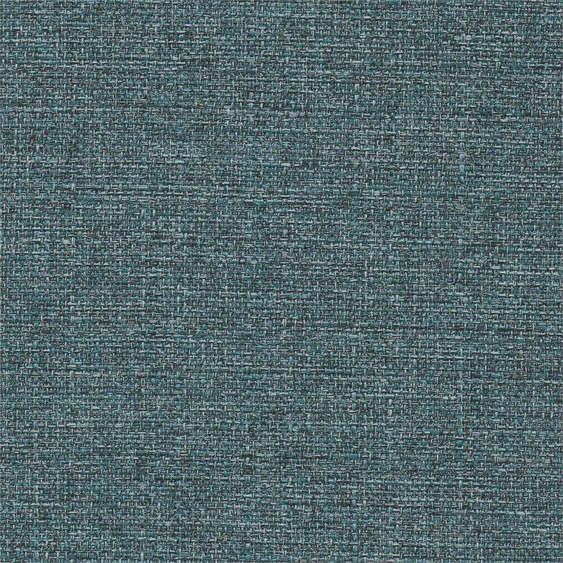 HomePop Round Transitional Wood and Fabric Storage Ottoman in Teal Blue Tweed