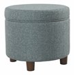 HomePop Round Transitional Wood and Fabric Storage Ottoman in Teal Blue Tweed