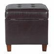 HomePop Square Transitional Wood and Faux Leather Storage Ottoman in Brown