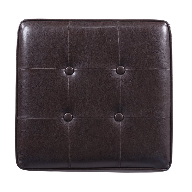 HomePop Square Transitional Wood and Faux Leather Storage Ottoman in Brown