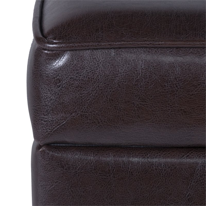 HomePop Square Transitional Wood and Faux Leather Storage Ottoman in Brown