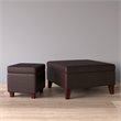 HomePop Square Transitional Wood and Faux Leather Storage Ottoman in Brown