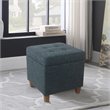 HomePop Square Transitional Wood and Fabric Storage Ottoman in Textured Navy