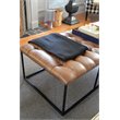 HomePop Draper Modern Faux Leather Large Ottoman with Button Tufting in Brown