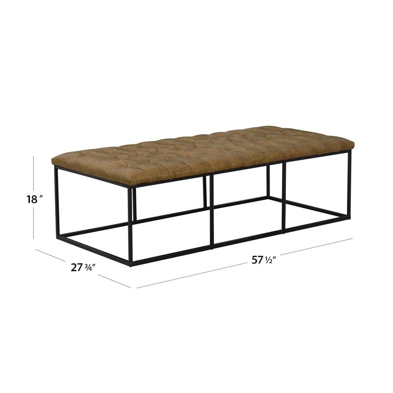 HomePop Draper Modern Faux Leather Large Ottoman with Button Tufting in Brown