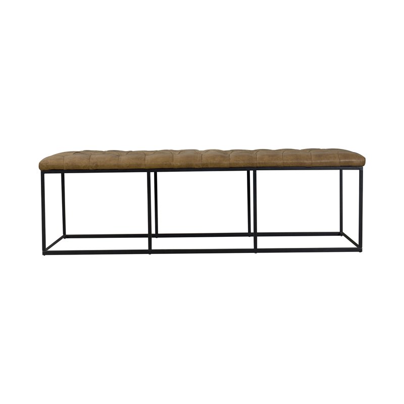 HomePop Draper Modern Faux Leather Large Ottoman with Button Tufting in Brown